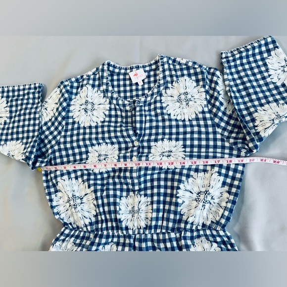 Nimo with‎ Love embroidered dress size M Plaid Blue White Flowers - Picture 5 of 11
